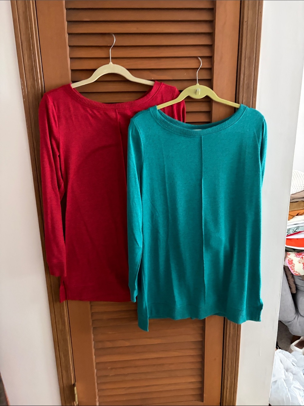 Denim&Co Red and Teal Knit Tunics - 2 Pack